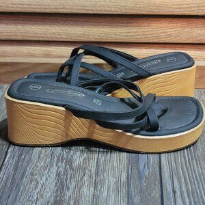 Vintage Y2K  90s Lower East Side Faux Wood Chunky Platform Strappy Sandals Sz 6